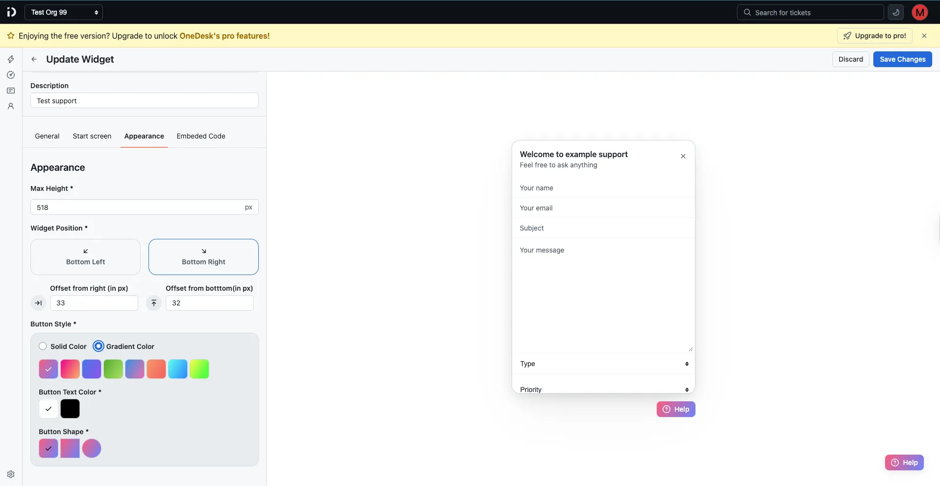 Appearance Tab Configuration
