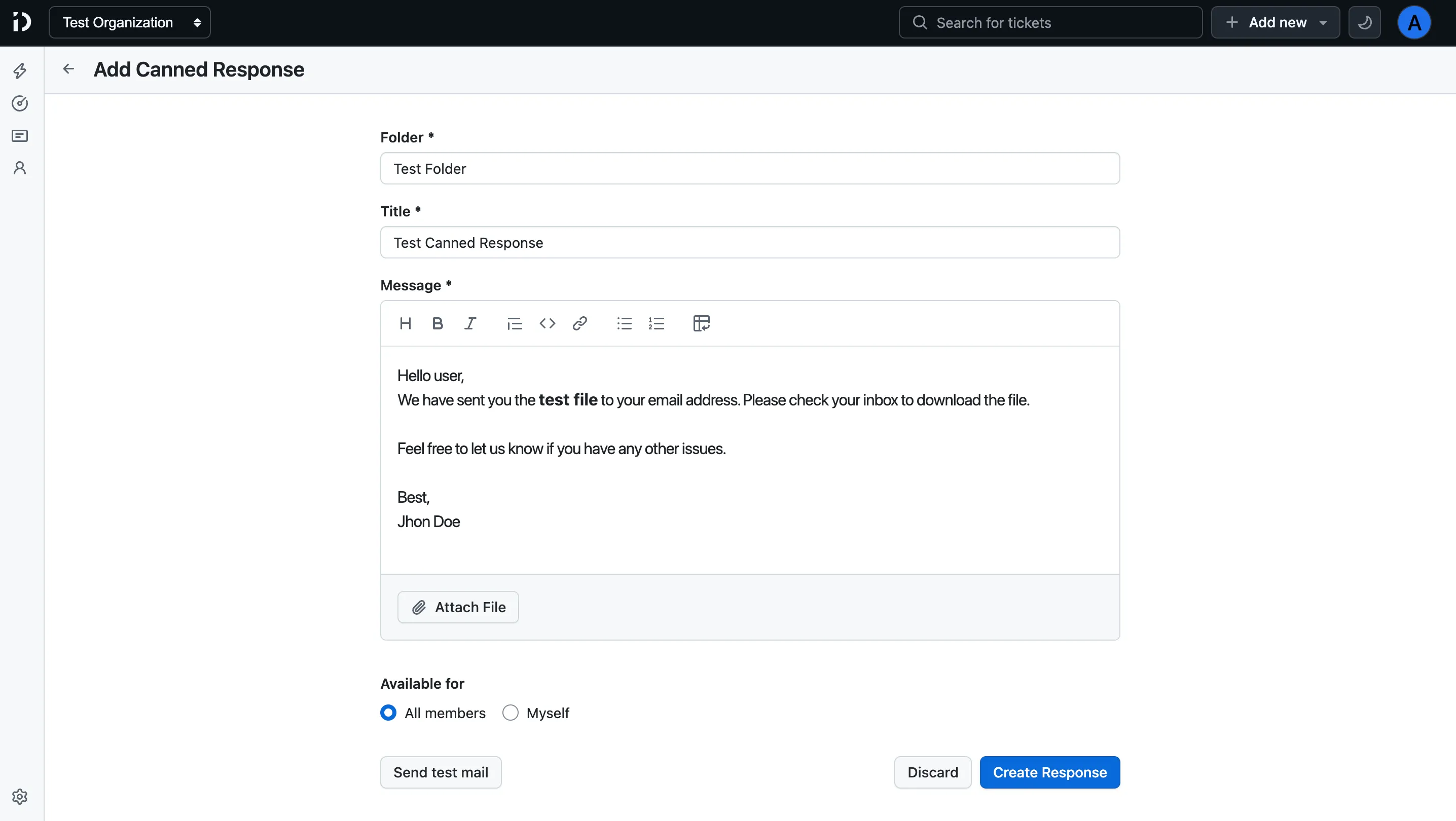 Canned Response Creation