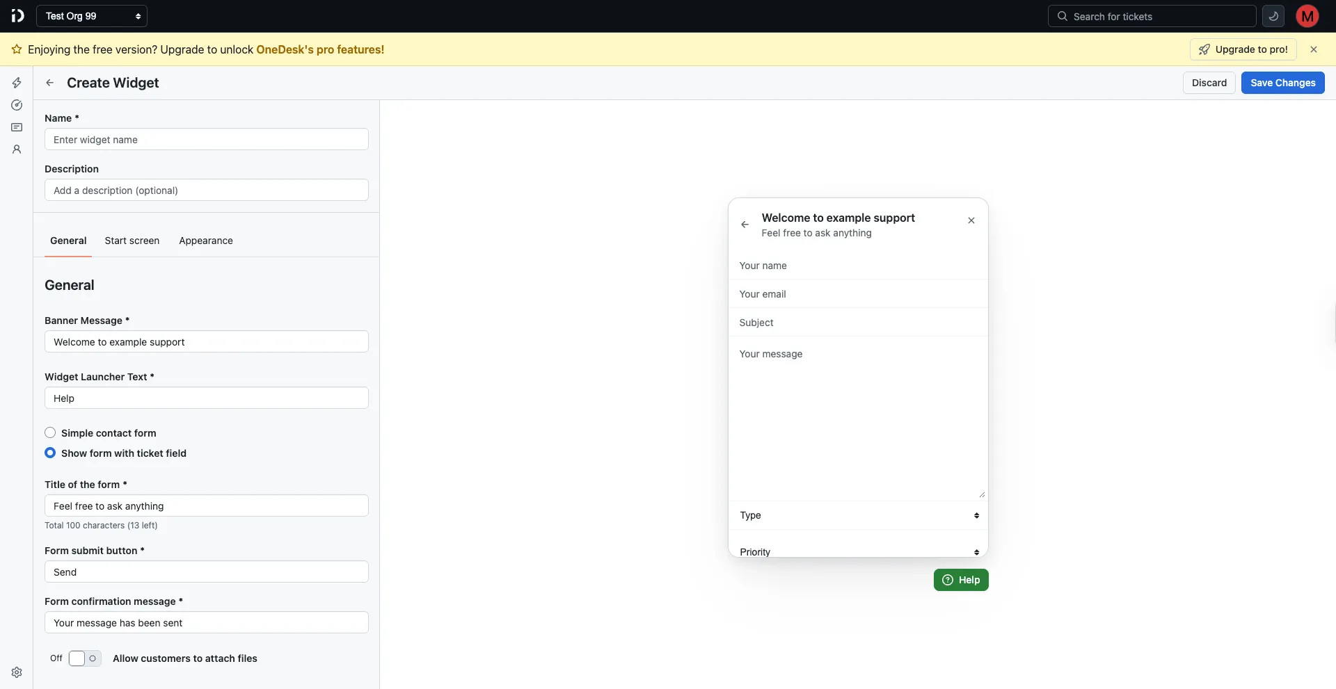 Create Widget Screen