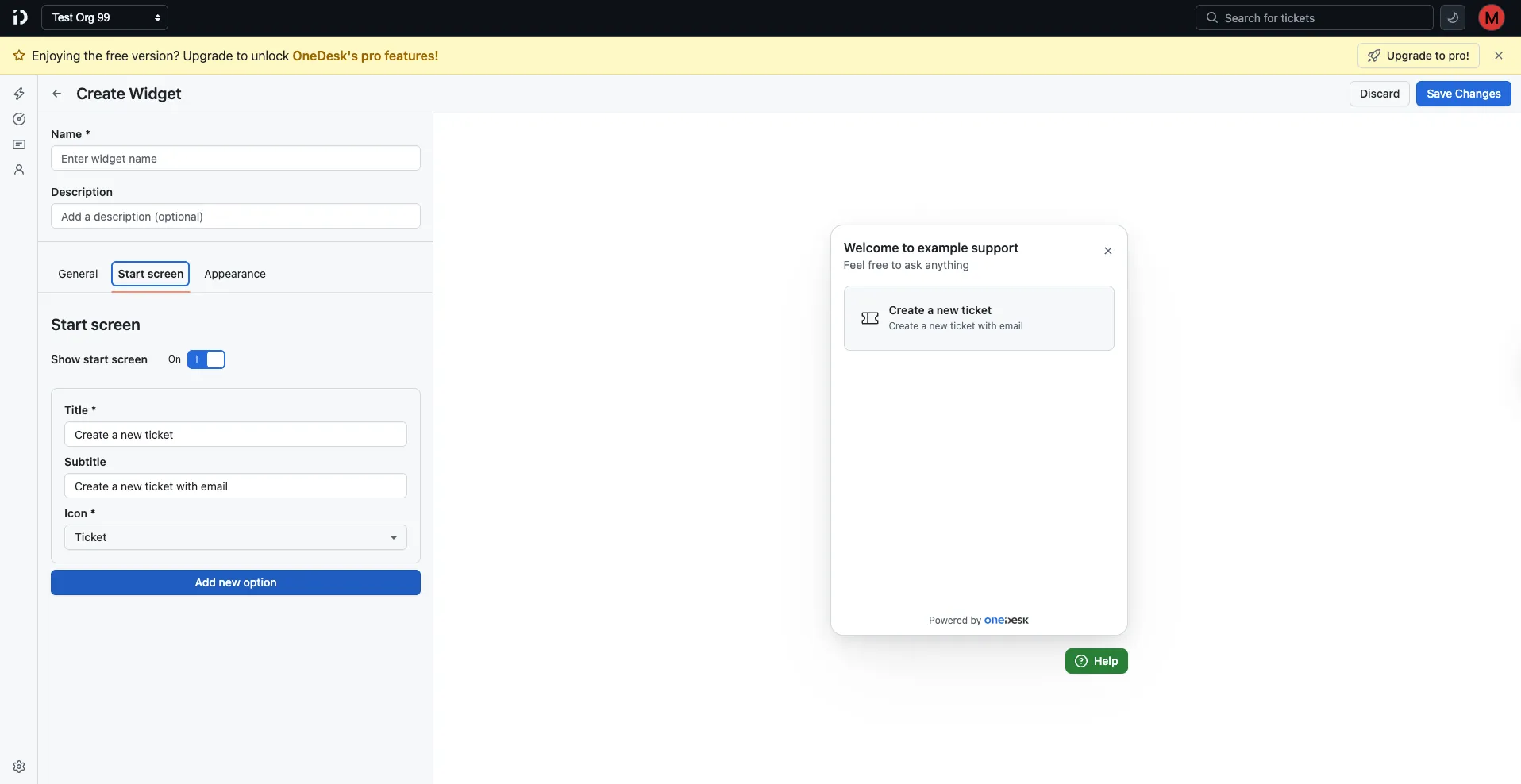 Start Screen Configuration
