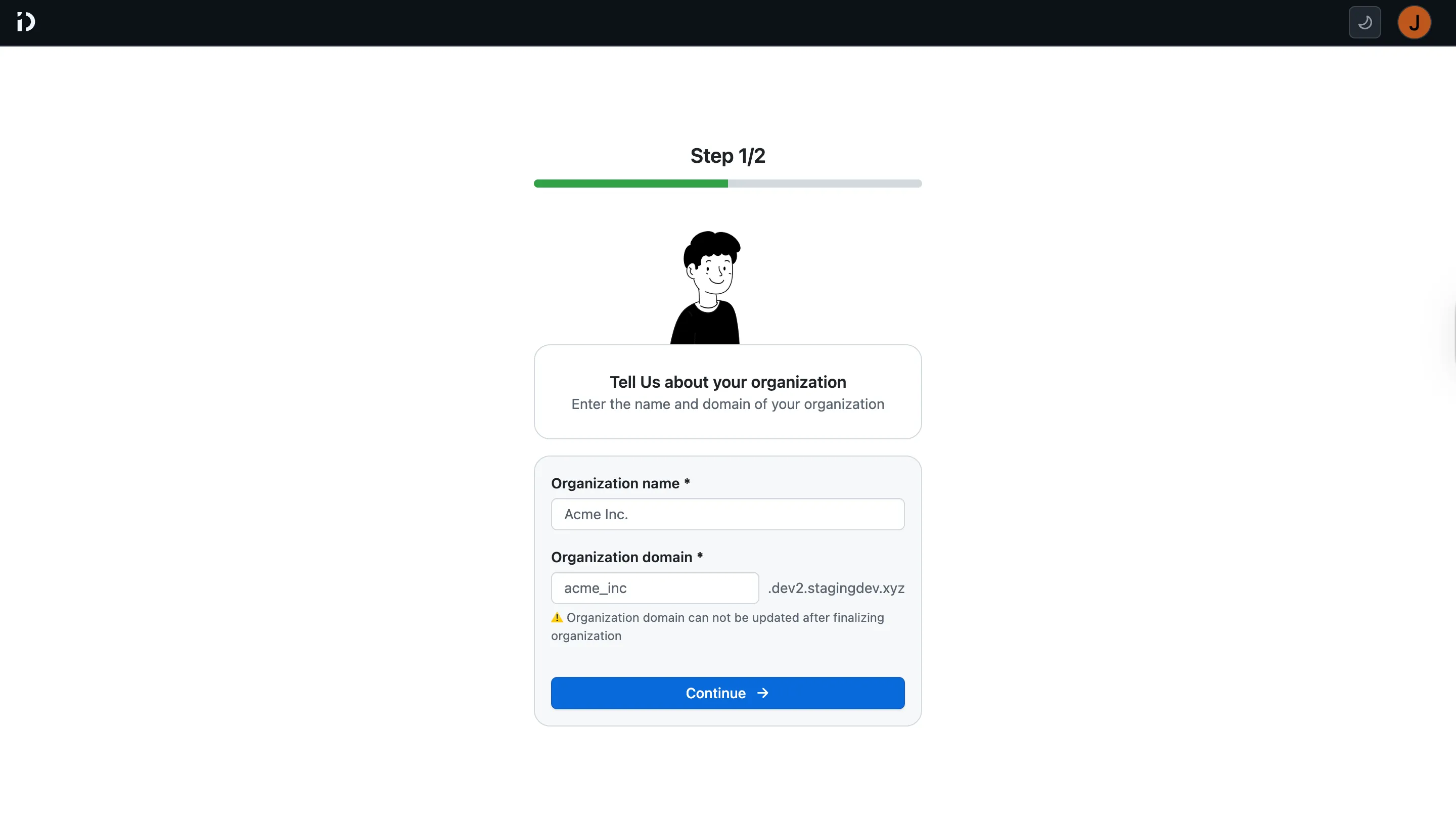 Create Organization Step One